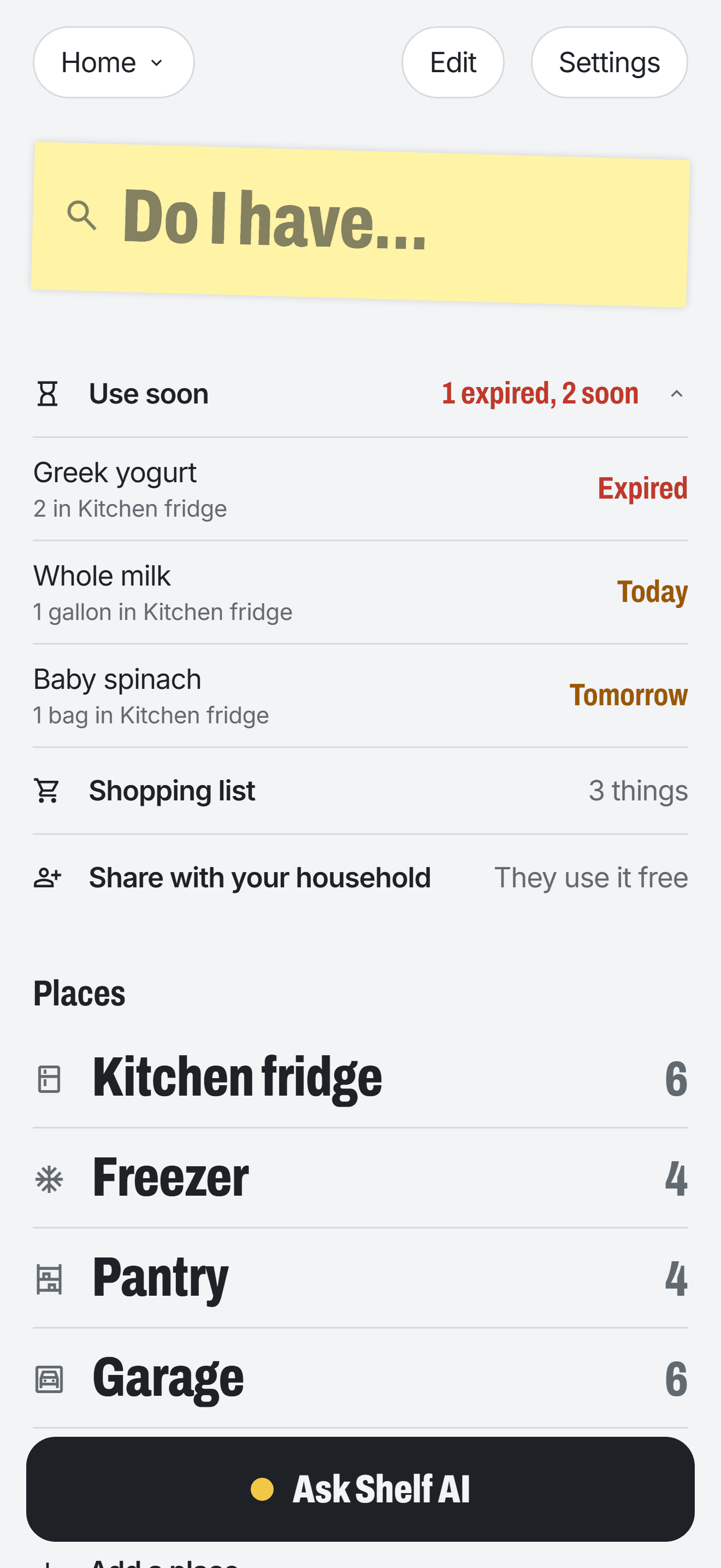 Use soon: Greek yogurt expired, whole milk today, baby spinach tomorrow